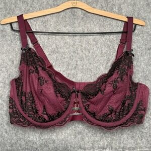 Cacique‎ Lace Unlined Curvy Balconette Bra in Grape Wine- Sz 44DD